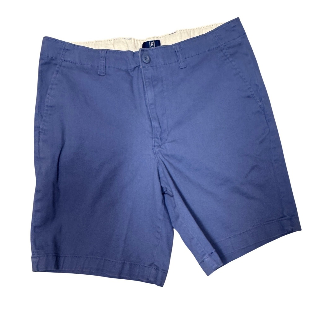 George Mens Blue Flat Front Chino Shorts Size 32 Cotton Stretch Casual Summer